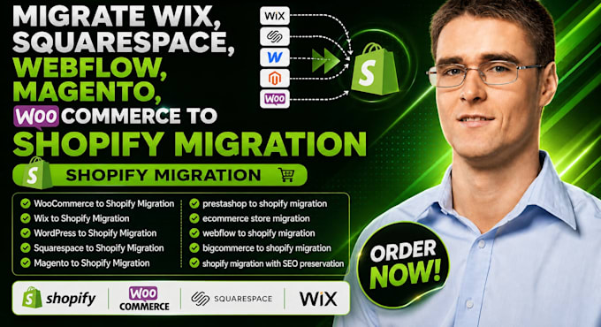 migrate wix, squarespace, webflow, magento, woocommerce to shopify migration