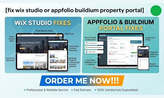fix wix studio or appfolio buildium property portal
