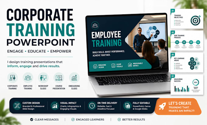 design corporate, employee training powerpoint presentation and workshop slides