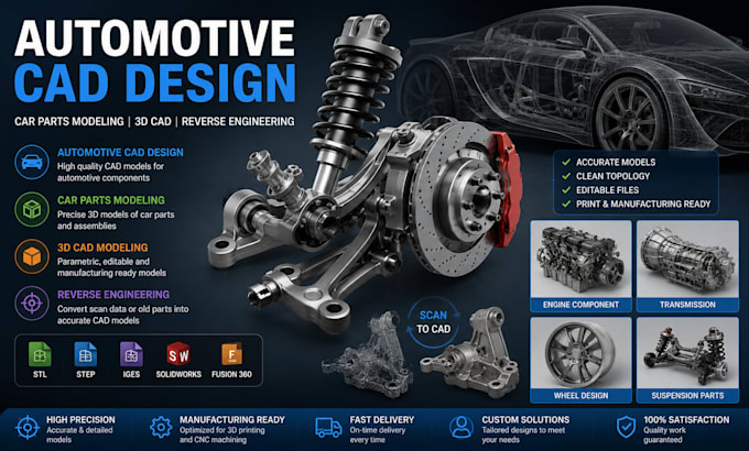 do automotive cad design, car parts modeling, 3d cad, reverse engineering