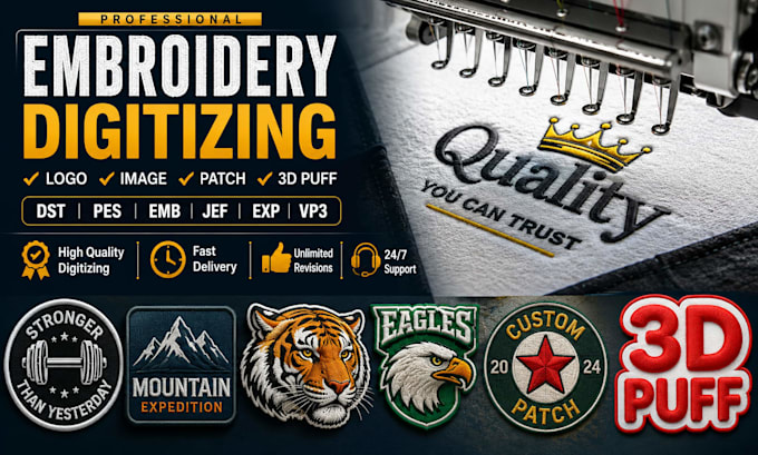 do embroidery digitizing, logo, digitize image for embroidery in dst, pes, emb