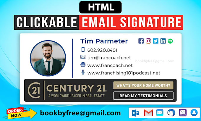 create clickable HTML email signature for gmail outlook and apple mail