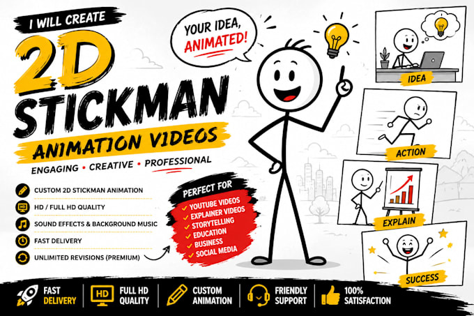 create 2d stickman animation explainer videos