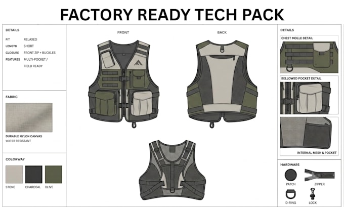 create manufacturer ready clothing tech pack for apparel production