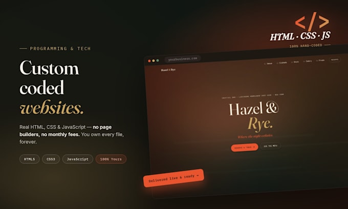 build a custom coded website with HTML, CSS and javascript