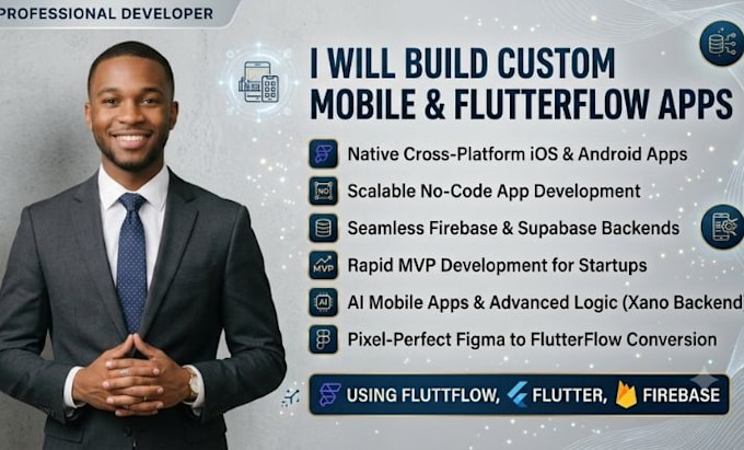 build custom mobile app or flutterflow app using flutter firebase supabase