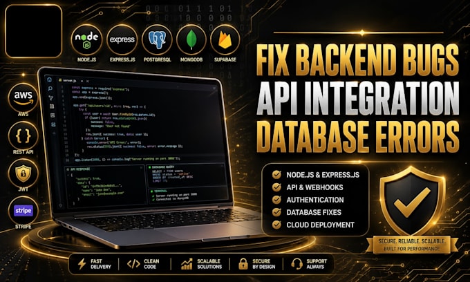 develop, fix bugs supabase firebase node js backend API authentication database