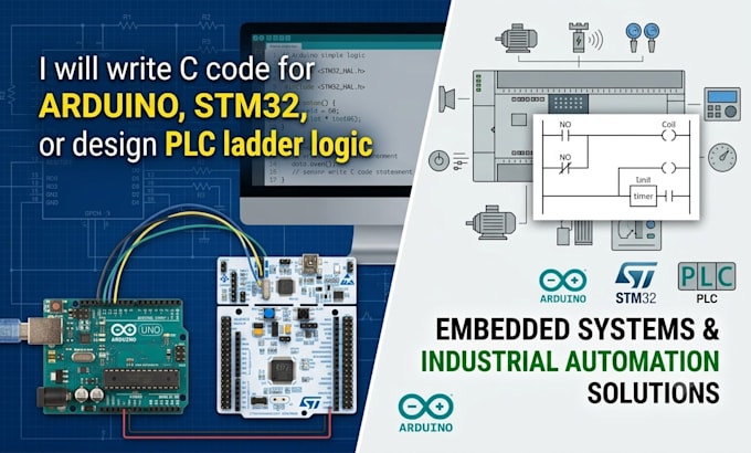 write c code for arduino, stm32, or design plc ladder logic