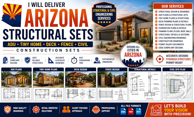 deliver arizona structural sets adu tiny home deck fence civil construction sets