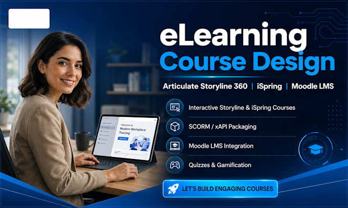 design articulate storyline 360, ispring elearning course moodle lms