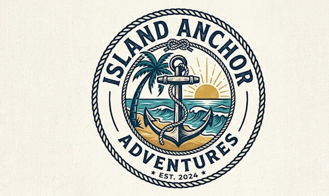 create a tropical ocean and beach nautical logo