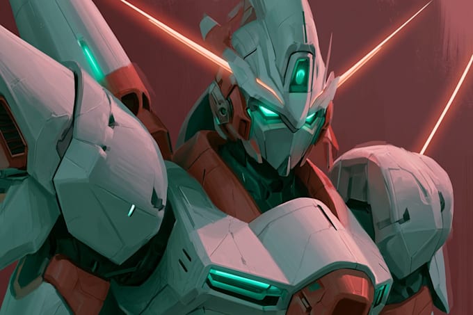 illustration and concept mecha, gundam, and robot