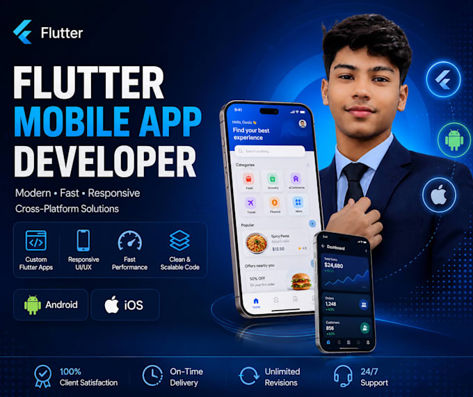 develop flutter mobile app with firebase for android and ios