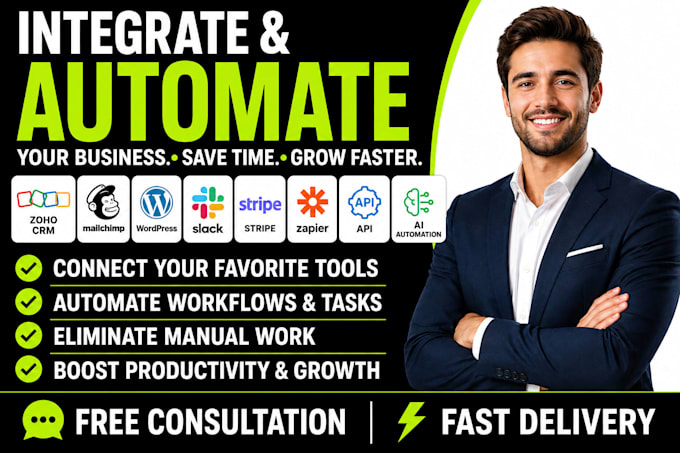 integrate zoho CRM mailchimp wordpress slack stripe zapier api ai automation