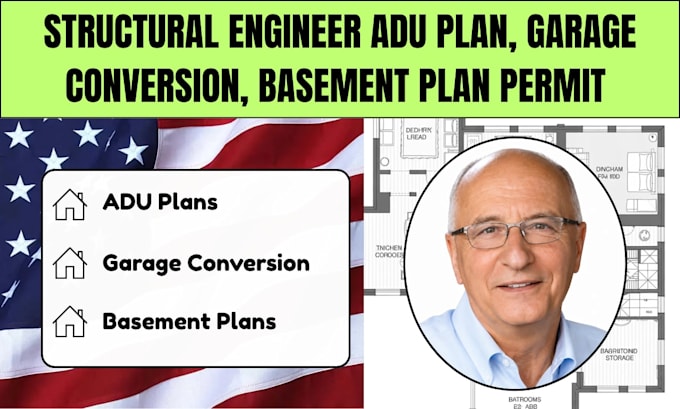 structural engineer adu plan, garage conversion, basement plan permit drawings