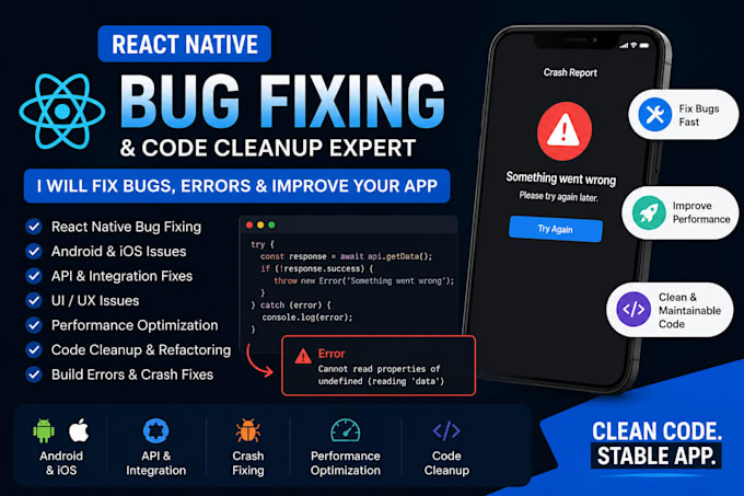 fix react native bugs, errors, crashes, and issues