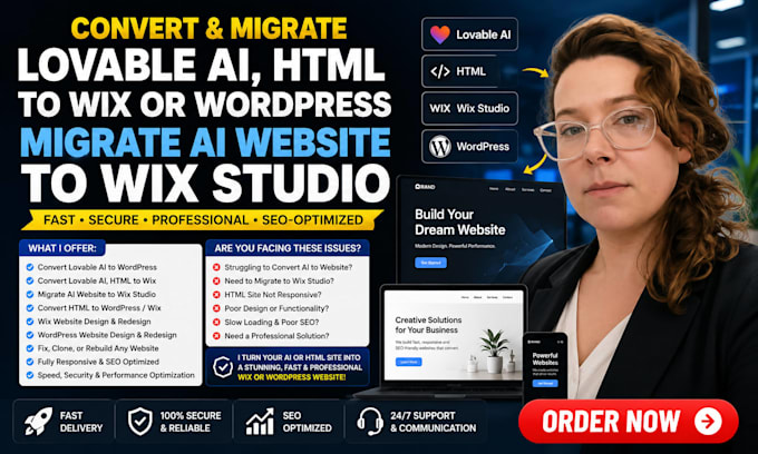 convert lovable ai, html to wix or wordpress, migrate ai website to wix studio