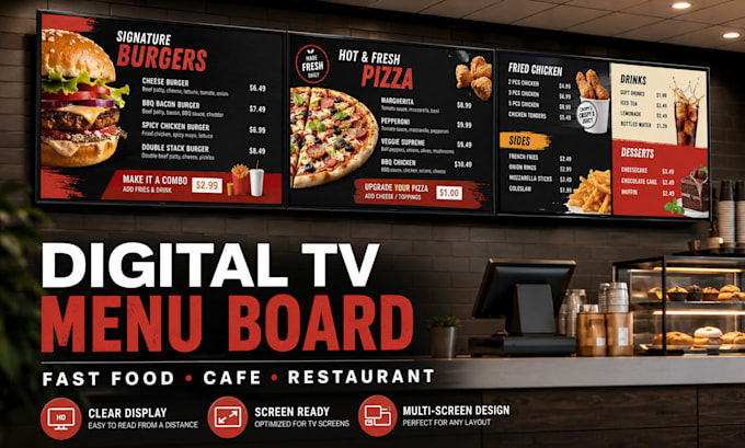 design digital TV menu board for restaurant cafe and fast food