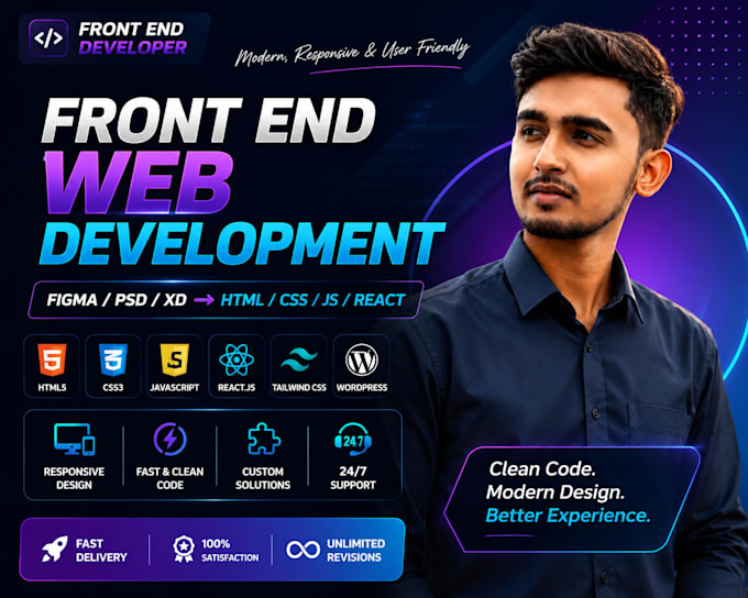 do front end web development using HTML CSS react and wordpress