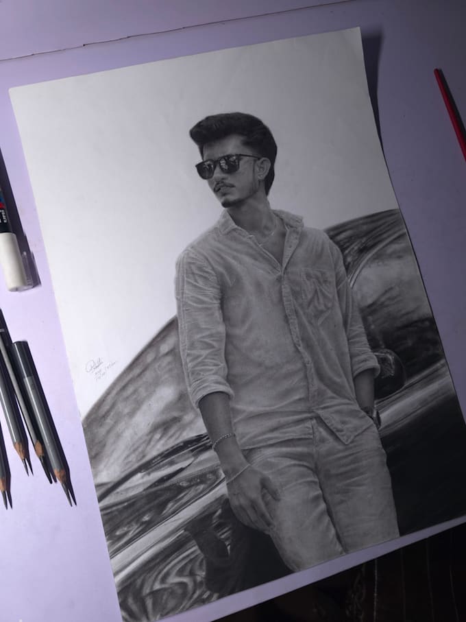 draw a hand craft hyperrealistic graphite pencil portrait