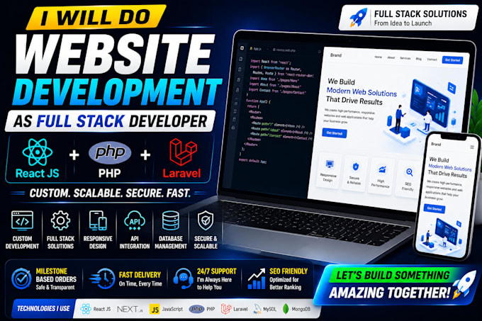 do website development as full stack developer react js PHP laravel developer