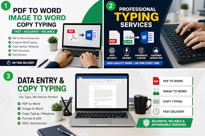 do PDF to word typing, image to word typing and copy typing