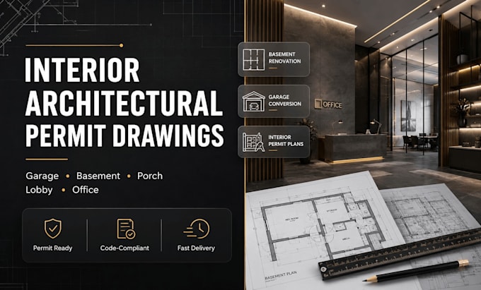 do interior architectural permit drawing, garage, basement, porch, lobby, office