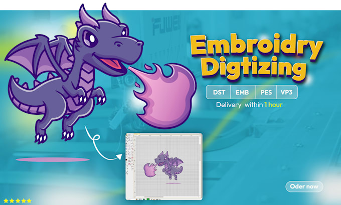 do embroidery digitizing design into dst pes file in 1 hour