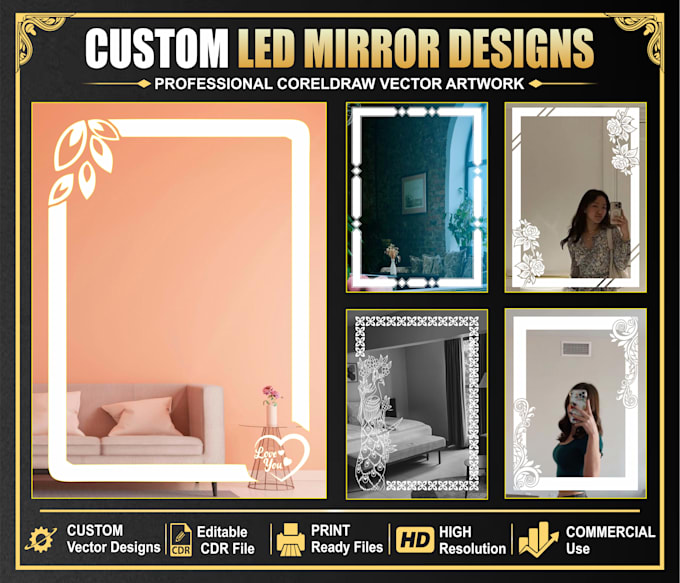 design custom led mirror vector art, laser cut, and cnc patterns
