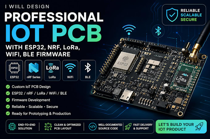 design professional iot pcb with esp32 nrf lora wifi ble firmware