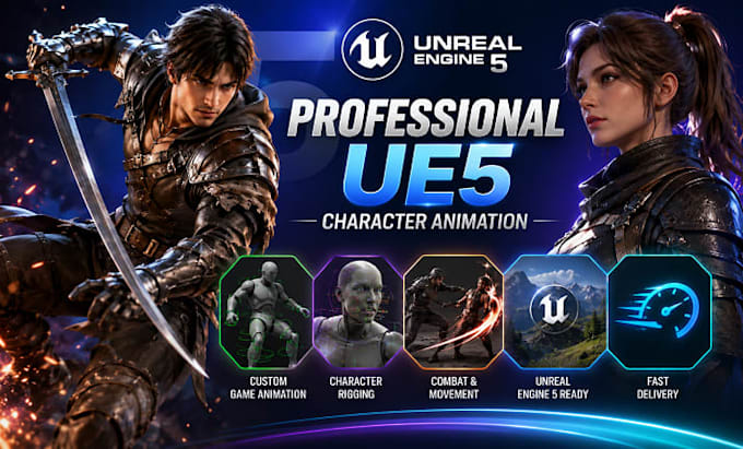 do 3d game character animation, 3d rigging, unreal engine ue5 game animation
