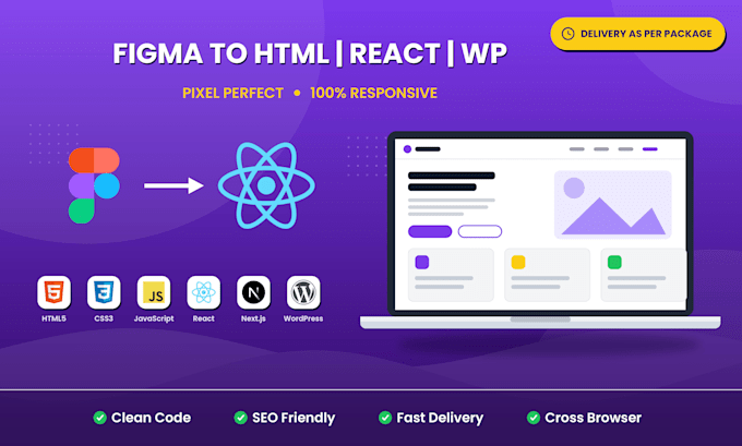 convert figma to HTML CSS js react next wp responsive