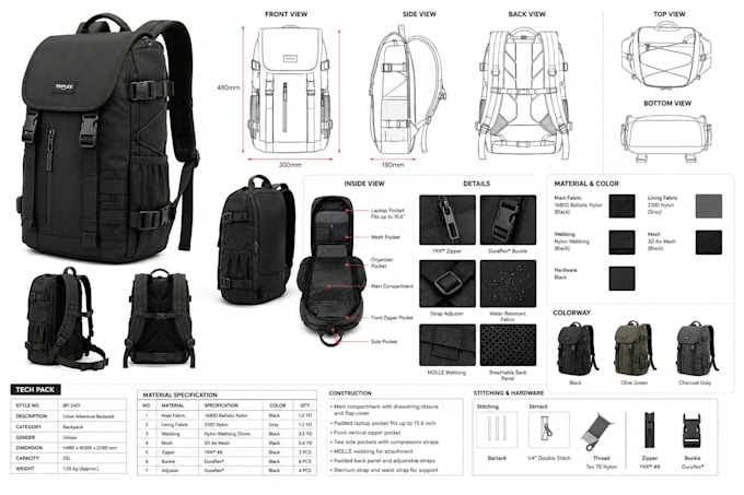 create cad sewing patterns for mass production of bags, backpacks and handbags