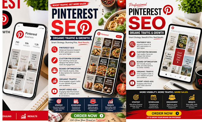 create seo optimized pinterest pins, posts, and banners for  marketing