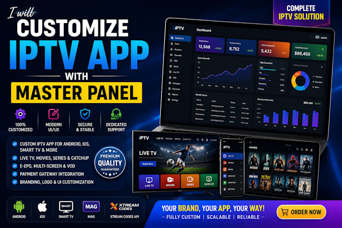 customize any iptv app for with master panel