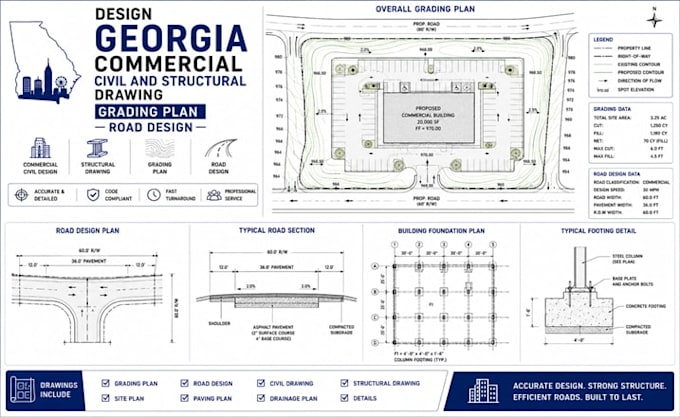 design georgia commercial civil and structural drawing grading plan road design