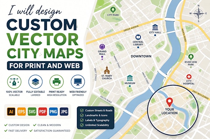 design custom vector city maps for print and web