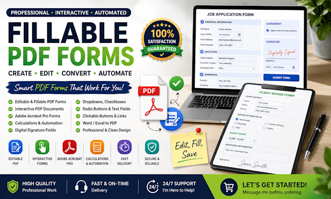 create editable fillable PDF forms, interactive PDF and adobe acrobat forms