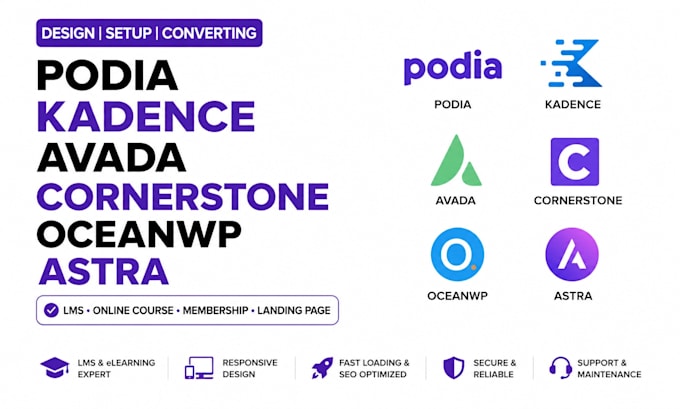 design set up converting podia kadence avada cornerstone oceanwp astra