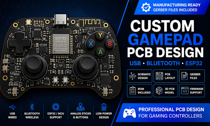 design custom usb or bluetooth gamepad pcb with firmware support
