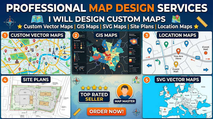 design custom vector maps, gis maps, svg, site plans, and location maps