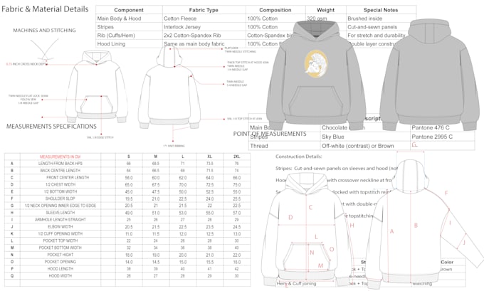 make garment tech pack with measurement spec and bom