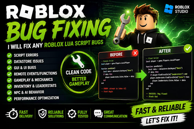 fix roblox lua script bugs, datastore, gui, a