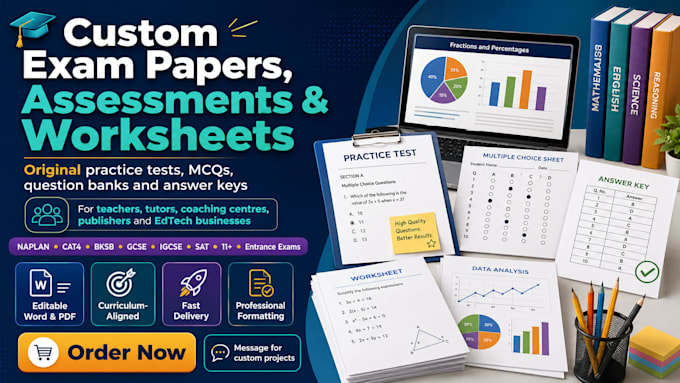 create exam papers, assessments, mcqs and worksheets
