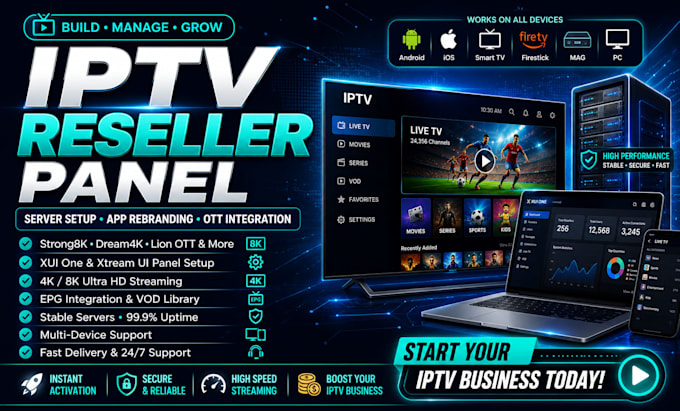 provide reseller panel stable server, strong8k 4k, lion ott, megaott, trex ott