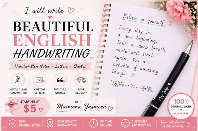 write beautiful handwritten notes, letters, quotes and messages in english