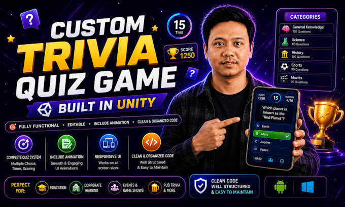 develop a custom trivia quiz game in unity