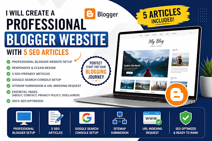 create a blogger blog with 5 SEO articles and google search console setup