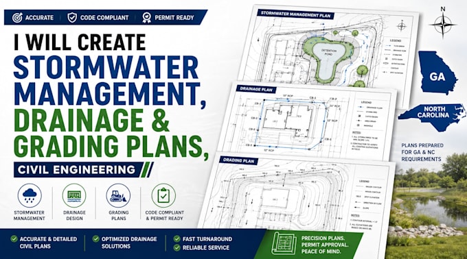 create stormwater management, drainage and grading plans, civil engineering
