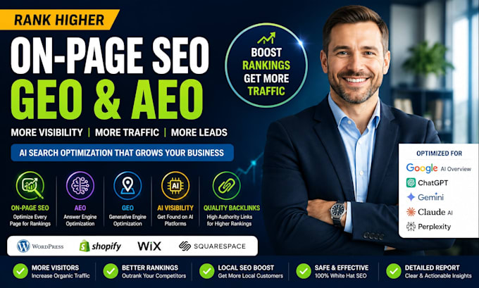 do onpage seo geo aeo service for wordpress shopify wix squarespace website